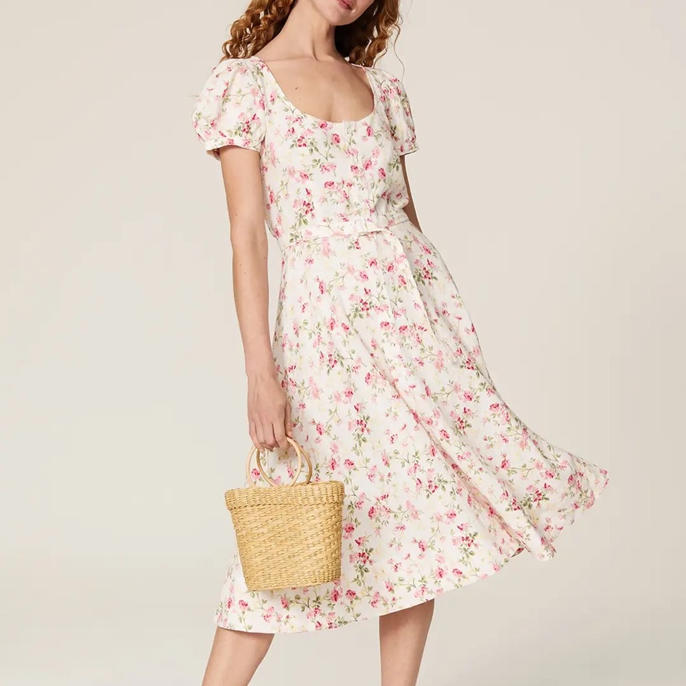 Polo Ralph Lauren Elizabeth Floral Short Sleeve Dress Short Puff Sleeves 8